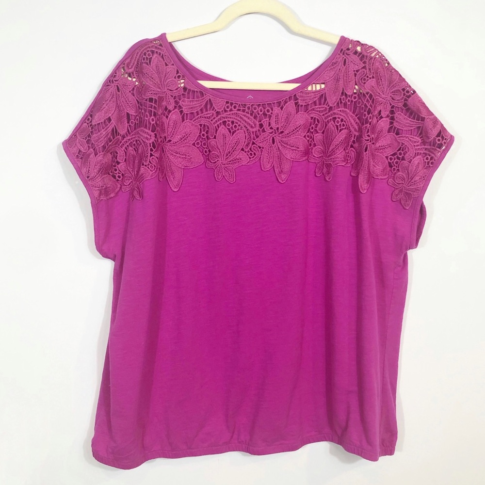 St John Bay Fuchsia Lace T-shirt size 2x